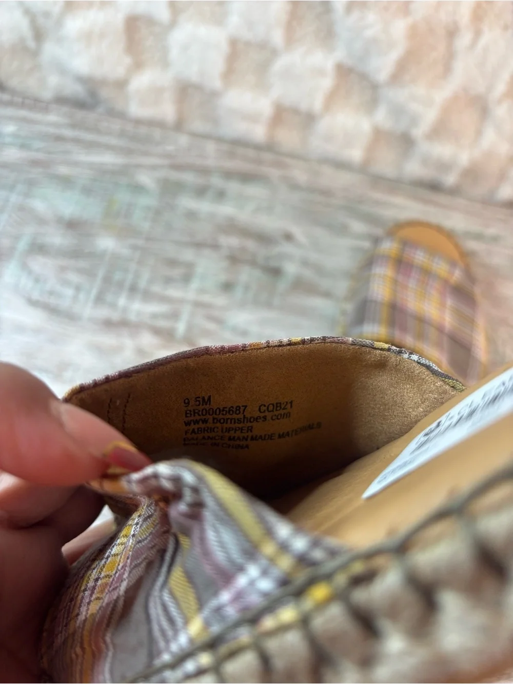 Born Seak Slip on Women’s Plaid Peep-Toe Espadrille Sandals - Yellow/Brown